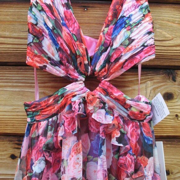 Mac Duggal 68076 Ruffle Floral Cut Out Dress - Picture 11 of 15